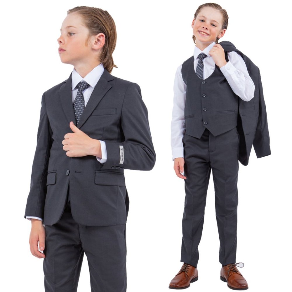EXCLUSIVE Stacy Adams 5pc Boys Suit Slim-Fit, Charcoal Grey